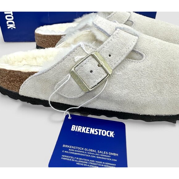 Birkenstock Boston Shearling Suede Clogs Antique White EU 38 Fur Lined - Picture 2 of 16
